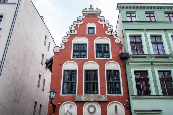 Torun Polônia Fevereiro 2019 Townhouse Male Garbary Street Parte Histórica — Fotografia de Stock