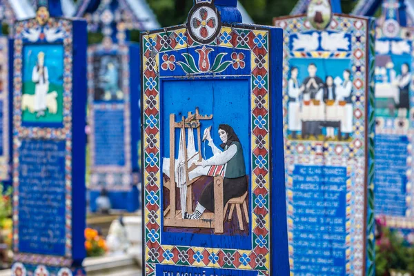 Sapanta Rumania Julio 2019 Lápida Pintada Llamado Cementerio Merry Cimitirul — Foto de Stock