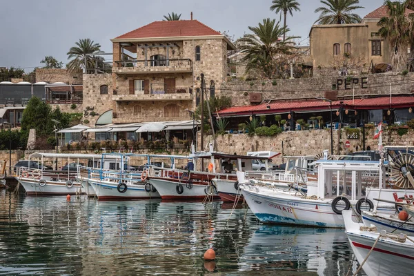 Byblos Libanon Március 2020 Halászat Turisták Hajók Kikötő Byblos Történelmi — Stock Fotó