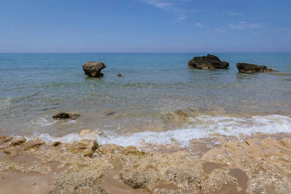 Vista Desde Una Playa Pueblo Turístico Agios Gordios Isla Corfú — Foto de Stock