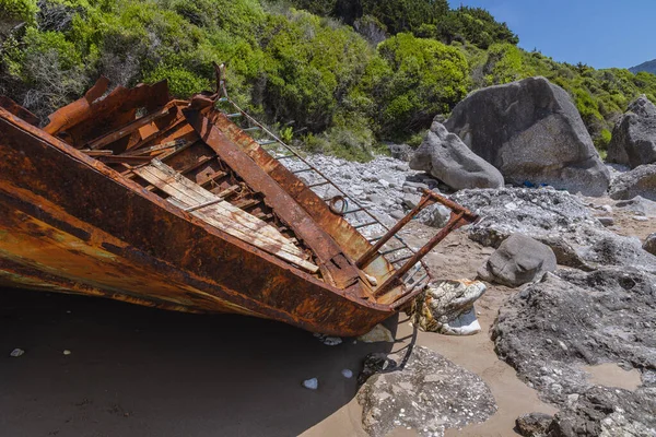 Naufrage Dans Village Villégiature Agios Gordios Sur Rive Ouest Île — Photo