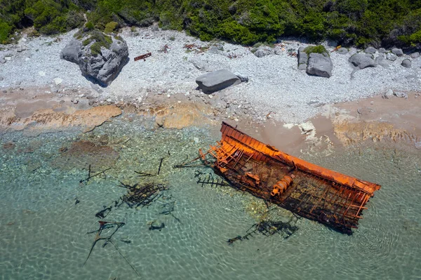 Drone Photo Shipwreck Agios Gordios Holiday Resort Village West Coast — Stock Photo, Image