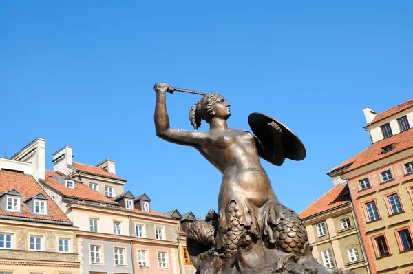 Statue of Mermaid, Old Town in Warsaw, Poland — Stock Photo, Image