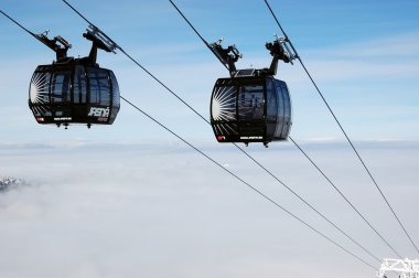 New cabines of modern cableway. clipart