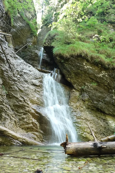 Waterval in hout. Rechtenvrije Stockafbeeldingen