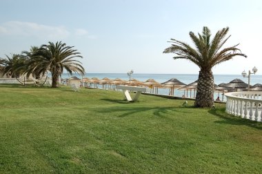 Avuç içi ve Yunanistan Plajda şemsiye.