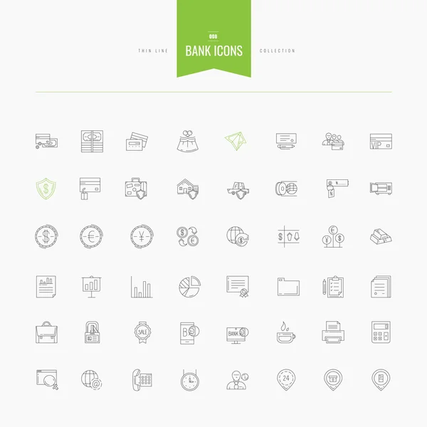 Set of thin line flat bank, money and finance icons — Stockový vektor