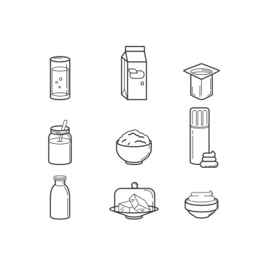 Milk products sings set. Thin line art icons.
