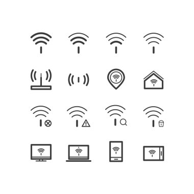 Wifi wireless local network internet connection access points icons. Wifi and internet connection icons.