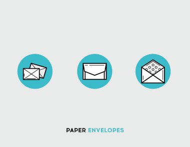 Kağıt zarfları düz illüstrasyon çizgi modern simgeler set baskı tasarım iş ve grafik tasarım için