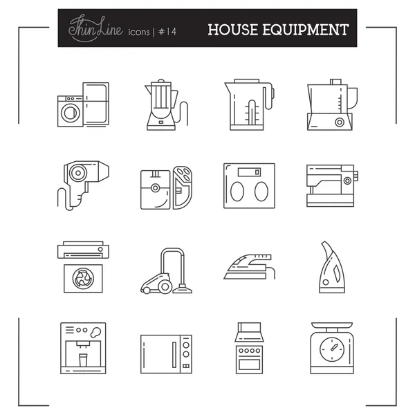 Huis elektronica, huishoudelijke apparaten, keuken elektronica en meer dunne lijn icons set — Stockvector