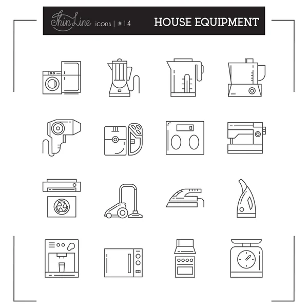 Inicio Electrónica, Electrodomésticos, Electrónica de cocina y más conjunto de iconos de línea delgada — Archivo Imágenes Vectoriales