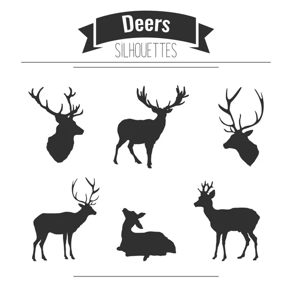 Deers Silhouette collectie geïsoleerd op witte achtergrond — Stockvector