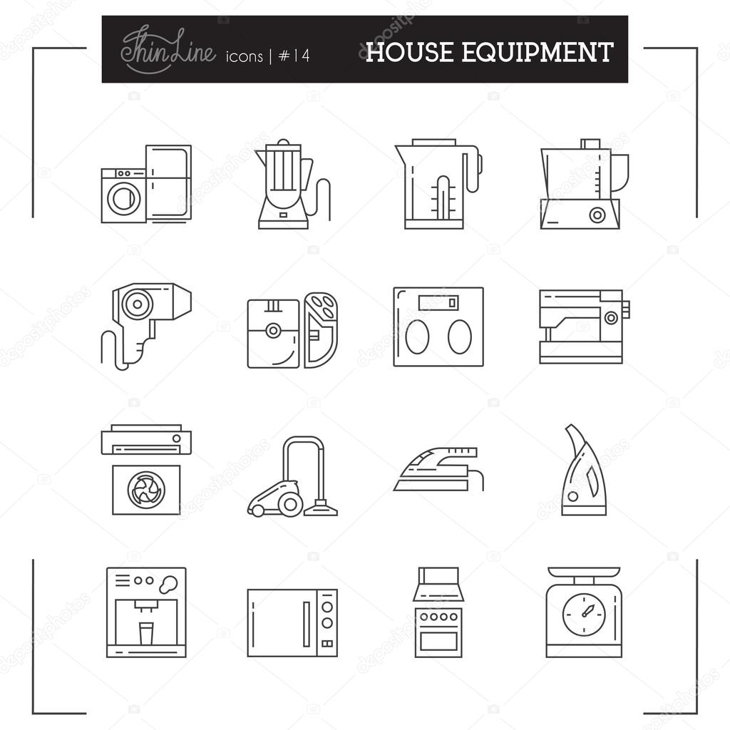 Home Electronics, Appliances, Kitchen Electronics and more thin line icons set