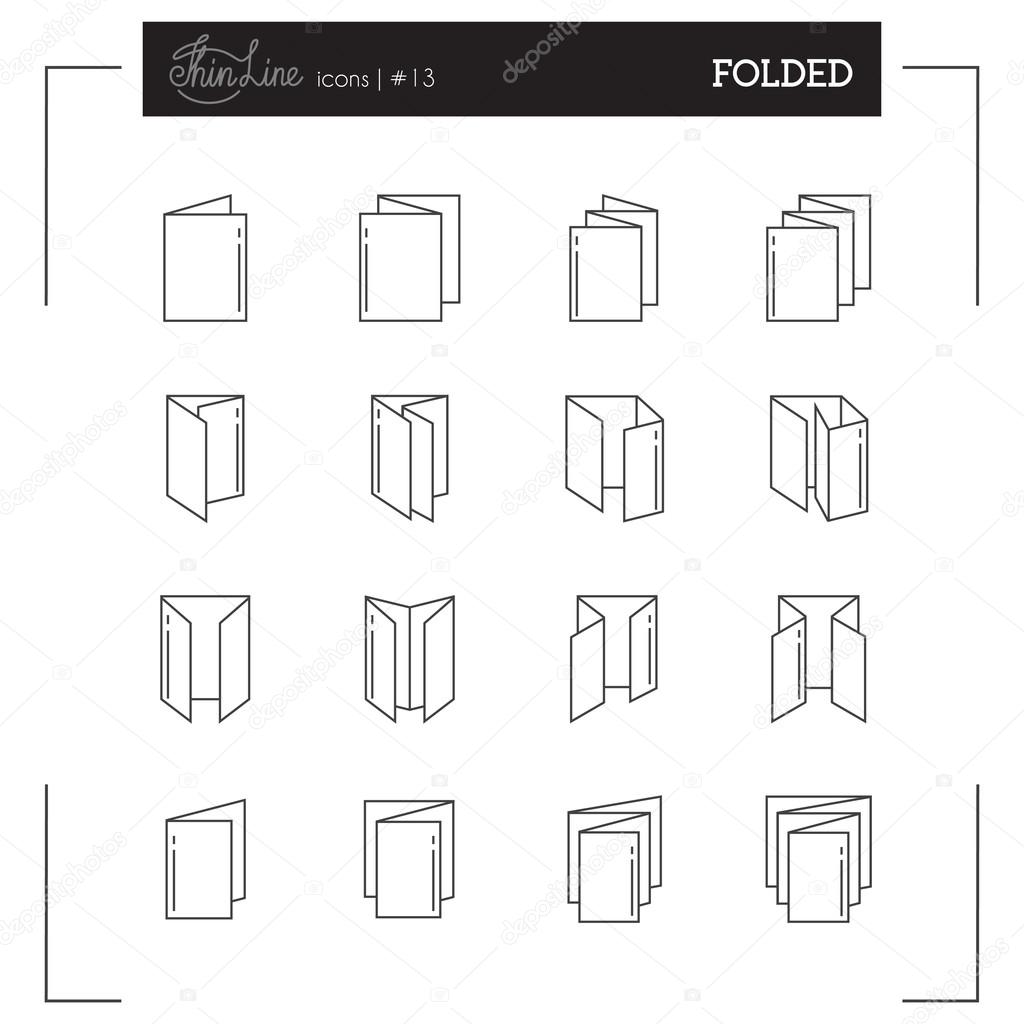 Folded, Booklet, Printing Objects and more thin line icons set