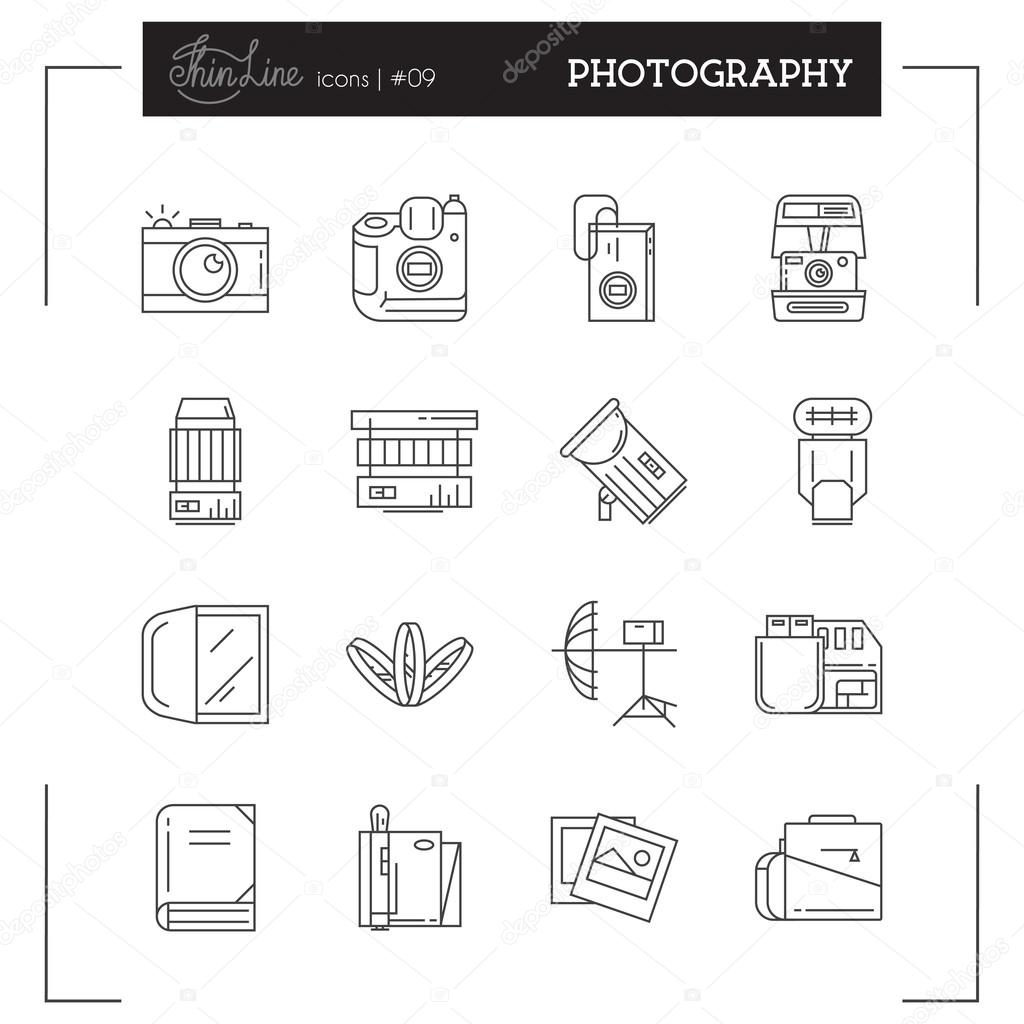 Photography, Photo, Photographic Equipment and more thin line icons set