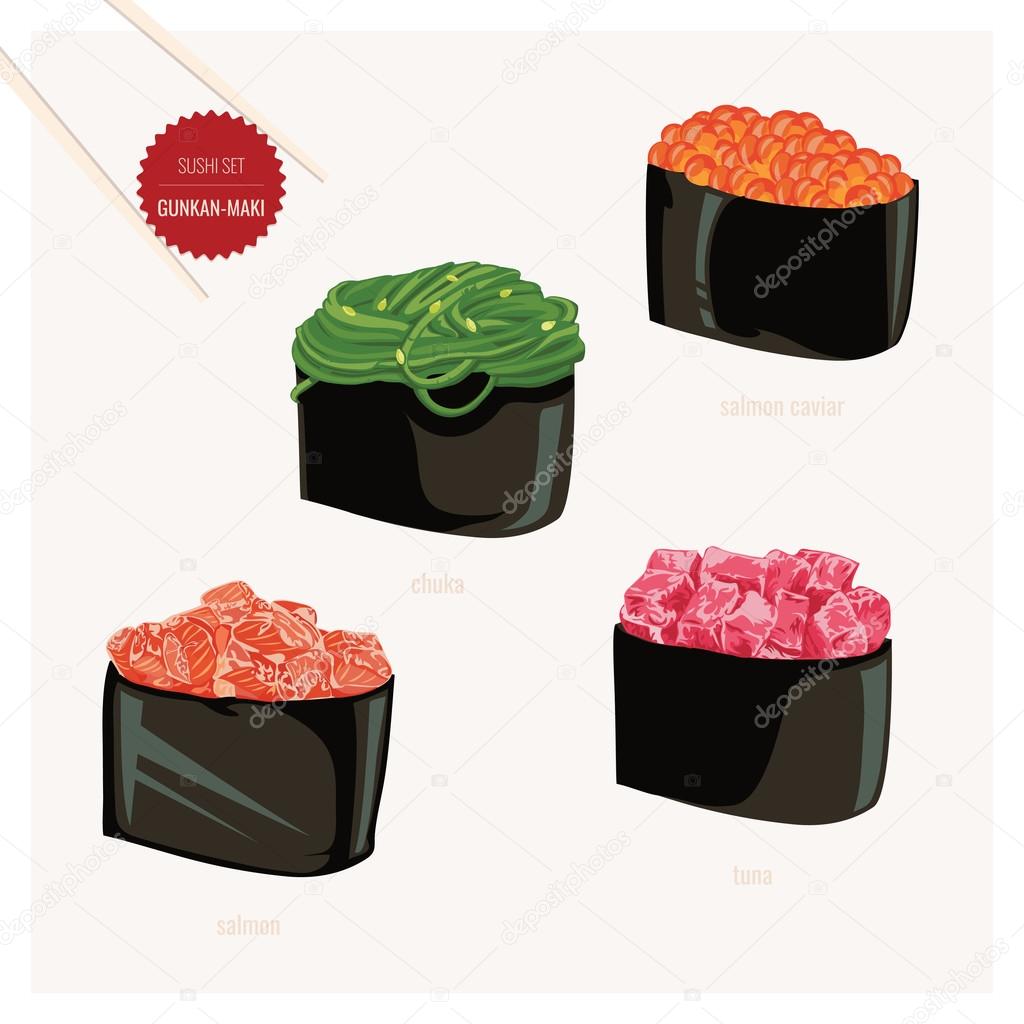 Sushi set. Japanese food.Vector illustration.