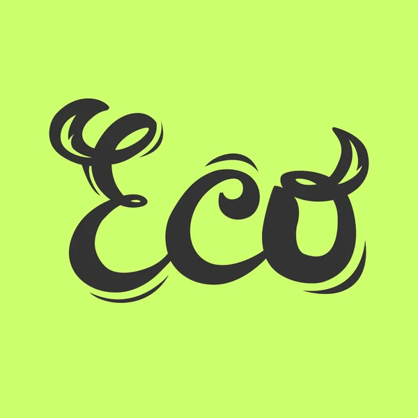 Literowanie nowoczesny pędzel. Odręczny słowo - Eco. Odręczny napis ręką. Ręcznie rysowane liści i pociągnięcia pędzlem na zielonym tle. — Wektor stockowy