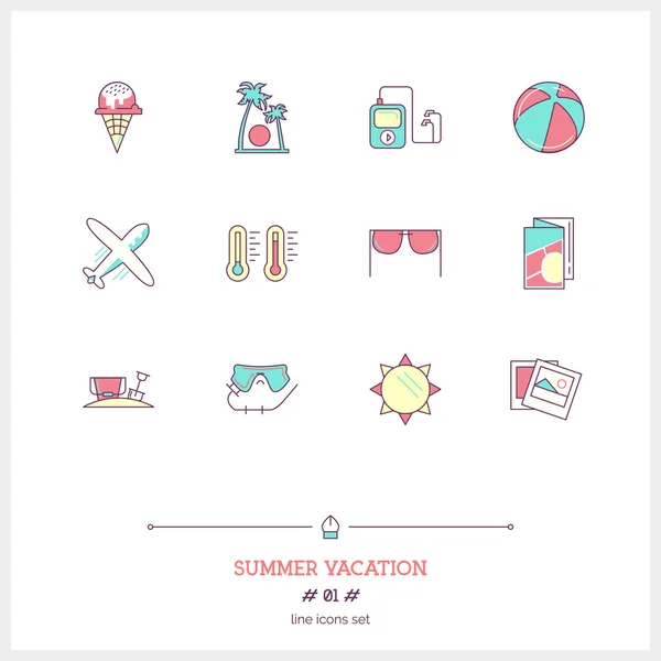 Color line icon set of vacation summer travel, summer holiday, o — Stock Vector