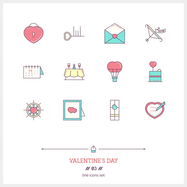 Color line icon set of valentine's day and marriage objects and — ストックベクタ