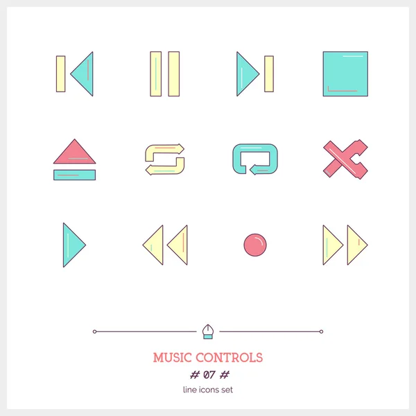 Color line icon set of modern minimalistic media player user int — Stok Vektör