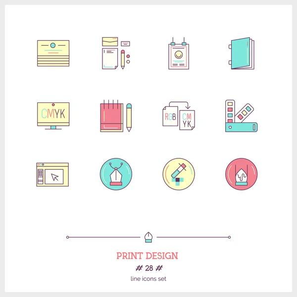 Color line icon set of graphic design work process objects. UI and U