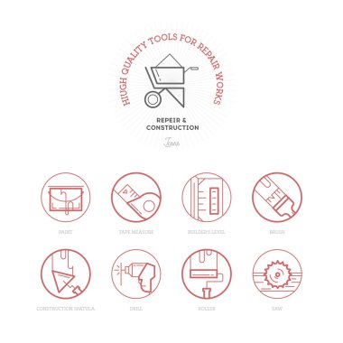 Onarım ve İnşaat Sanayi simgeleri simgeleri düz çizgi.