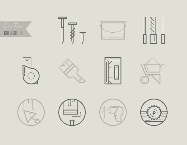 Flat Line Icons of Repair and Construction, from Working Tools a — Stock Vector