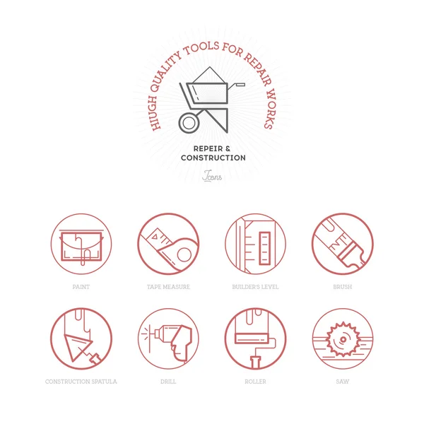 Flat Line Icons of Repair and Construction Industry Icons. — Stock Illustration Flat Line Icons of Repair and Construction Industry Icons. Vector Graphics