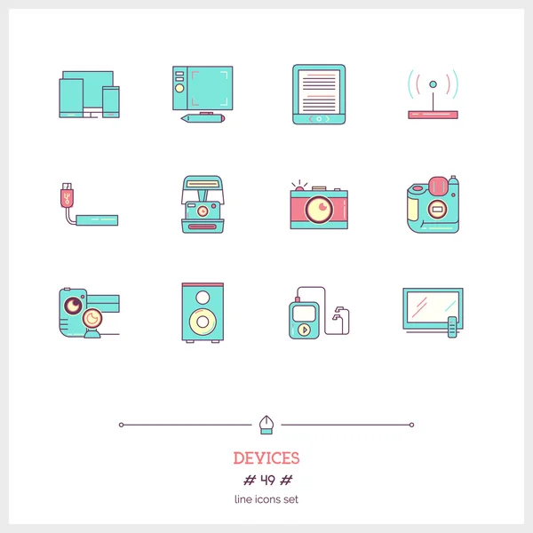 Línea de color conjunto de iconos de dispositivos de tecnología conjunto de iconos. Tecnología — Archivo Imágenes Vectoriales
