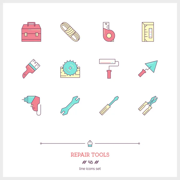 Color line icon set of Construction icons set. Repair and Constr — Stock Illustration Color line icon set of Construction icons set. Repair and Constr Royalty Free Stock Illustrations