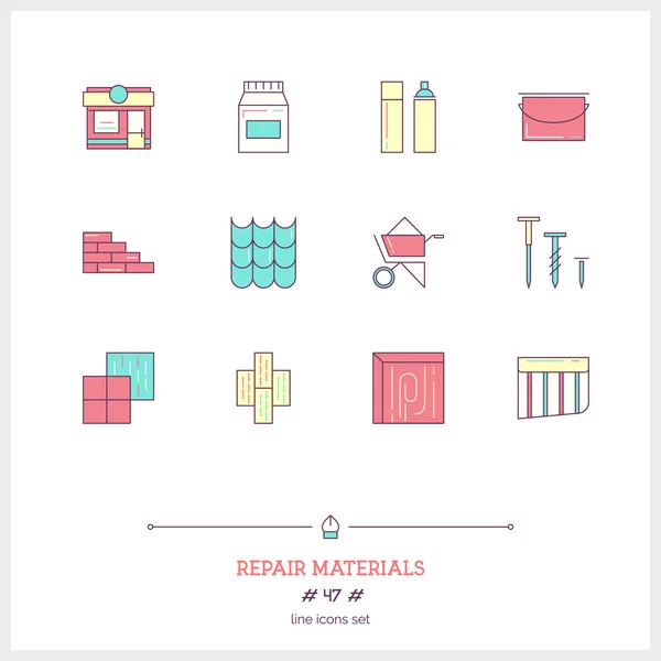 Color line icon set of repair materials icons set. Interior and — Stock Illustration Color line icon set of repair materials icons set. Interior and Royalty Free Stock Vectors
