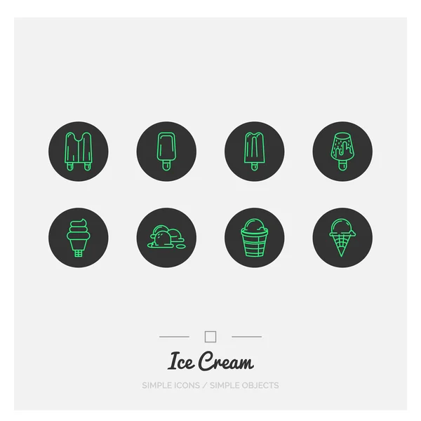 Ice cream ikoner set. Tunn linje enkla ikoner. — Stock vektor