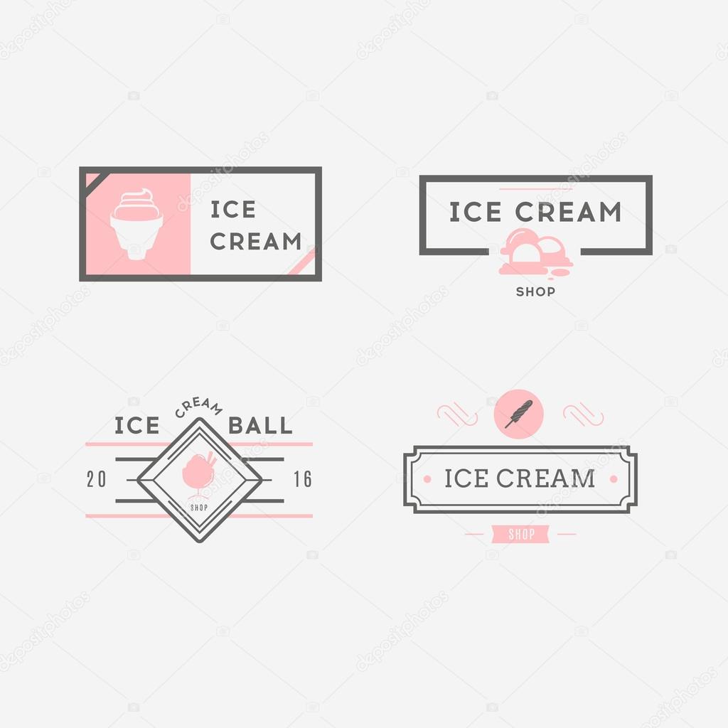 Set of ice-cream shop labels, logotypes and design elements. Vintage collection of different ice cream elements. Cold desserts and ice cream objects. Vector elements for design. Ice cream silhouettes.