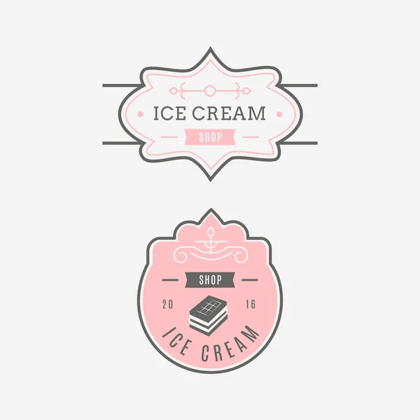 Ensemble d'étiquettes, de logotypes et d'éléments de design de magasins de crème glacée. Vin — Image vectorielle