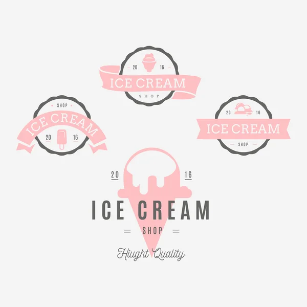 Dondurma Dükkanı etiketleri, Logotype ve tasarım öğeleri kümesi. Vin