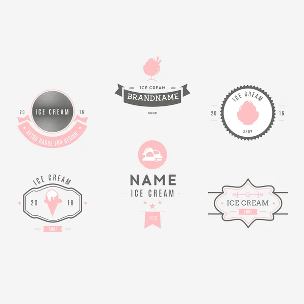 Set of ice-cream shop labels, logotypes and design elements. Vin — Stock Vector