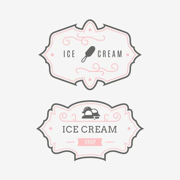 Conjunto de rótulos de sorveteria, logotipos e elementos de design. Vin... —  Vetores de Stock