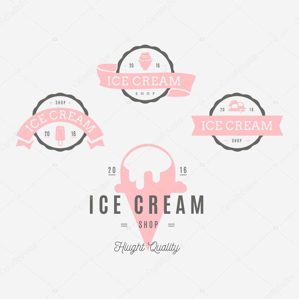 Set of ice-cream shop labels, logotypes and design elements. Vin