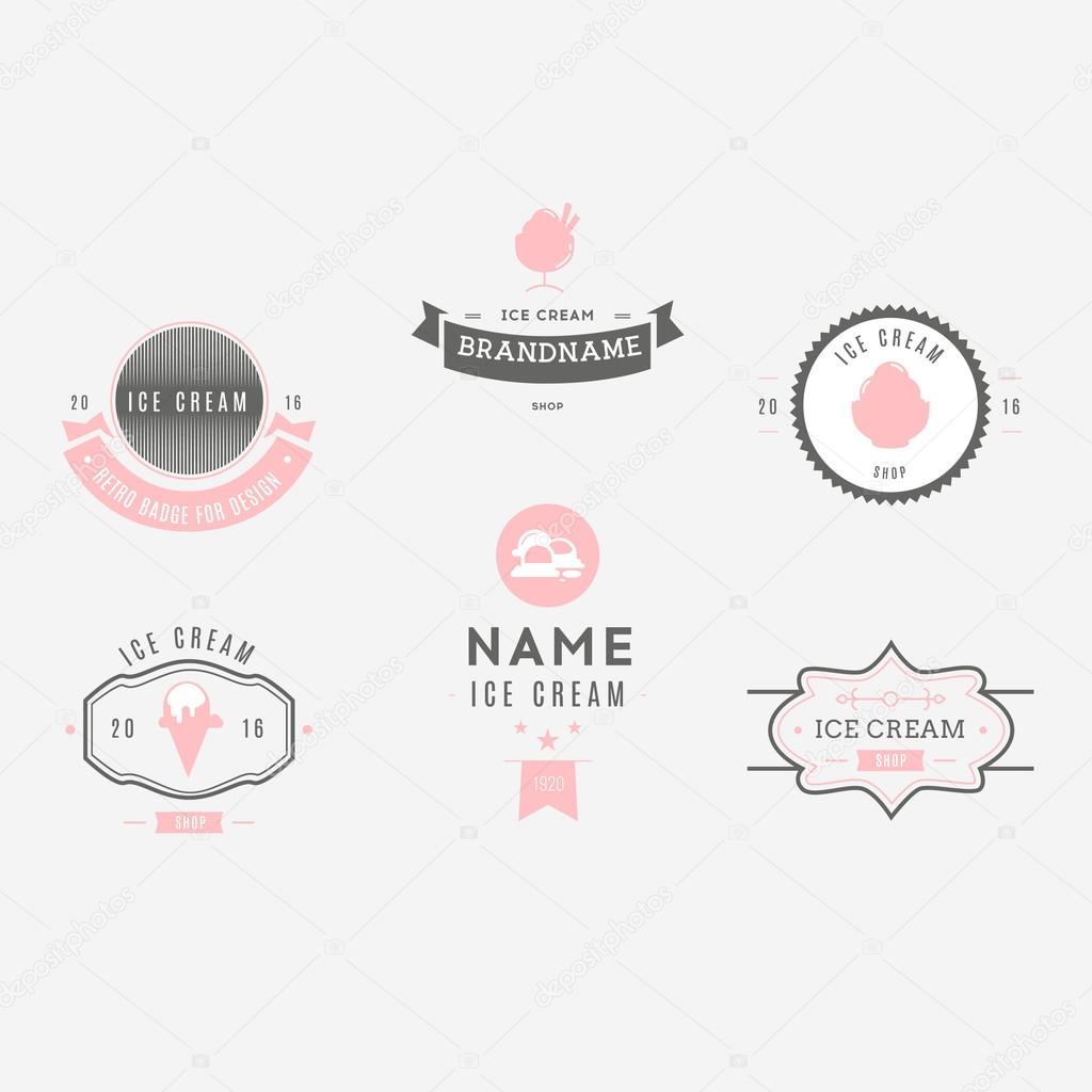 Set of ice-cream shop labels, logotypes and design elements. Vin