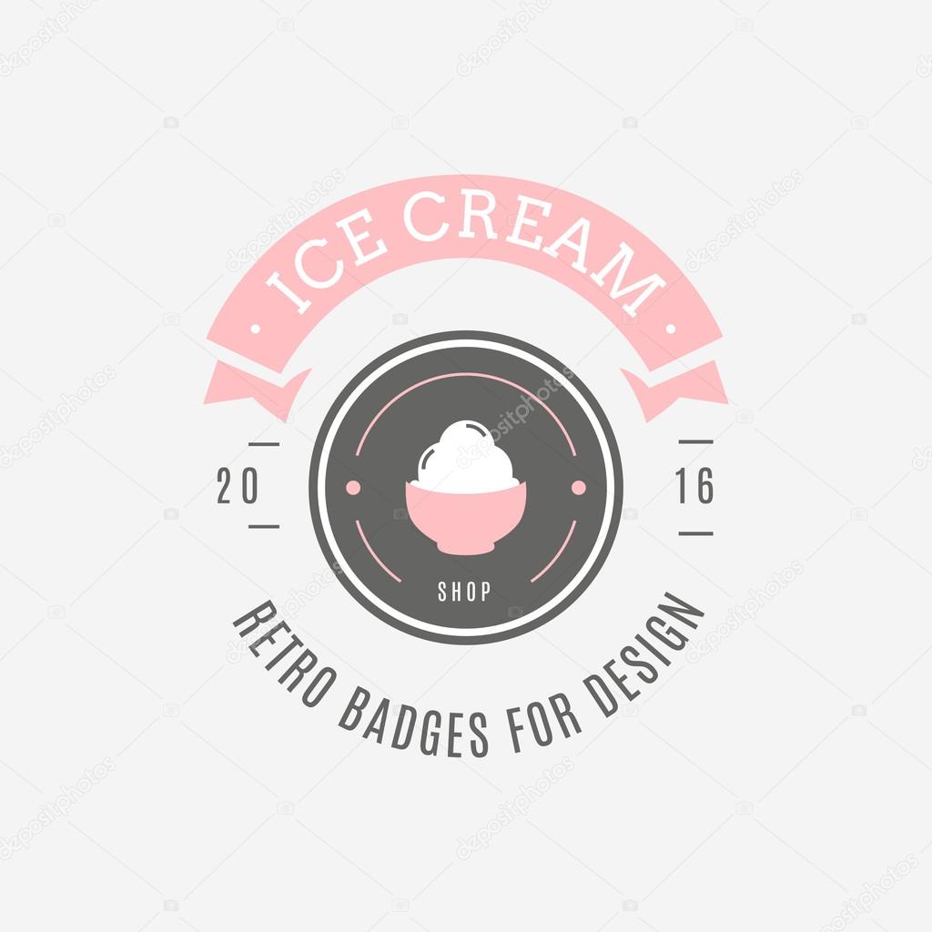 Ice cream Hand Drawn Design Element in Vintage Style for Logotype, Label, Badge and other design. Ice cream shop retro vector illustration.