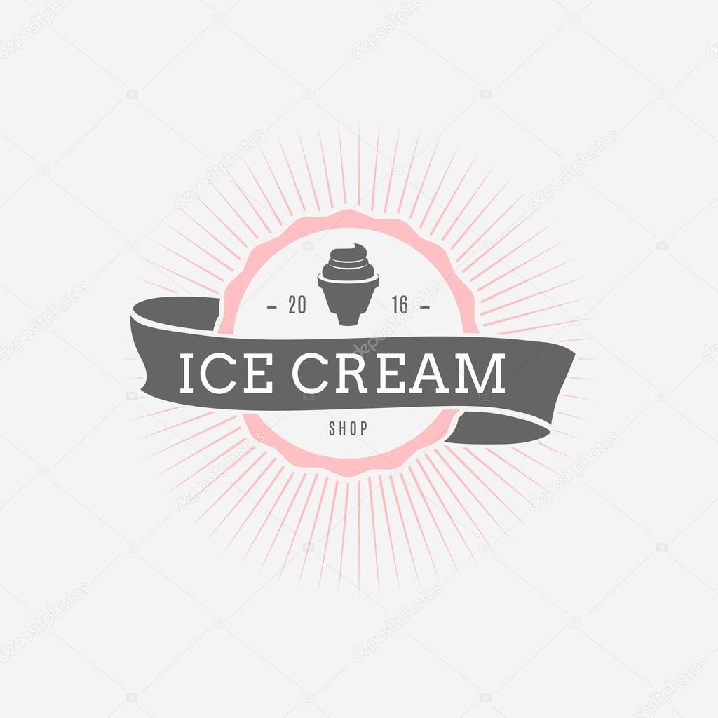 Ice cream Hand Drawn Design Element in Vintage Style for Logotype, Label, Badge and other design. Ice cream shop retro vector illustration.