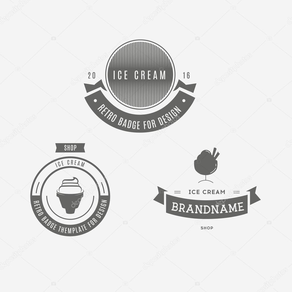 Set of ice-cream shop labels, logotypes and design elements. Vintage collection of different ice cream elements. Cold desserts and ice cream objects. Vector elements for design. Ice cream silhouettes.