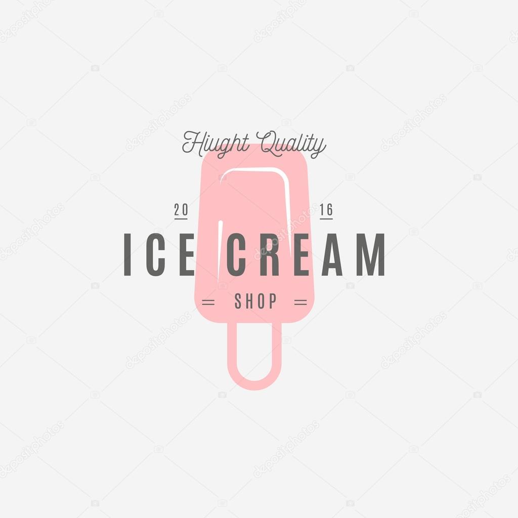 Ice cream Hand Drawn Design Element in Vintage Style for Logotype, Label, Badge and other design. Ice cream shop retro vector illustration.