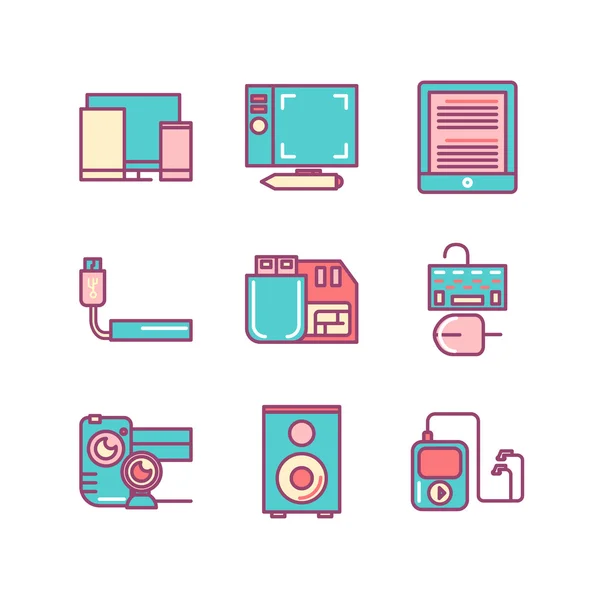 Technology sings set. Thin line art icons. Flat style illustrati — Stock Vector