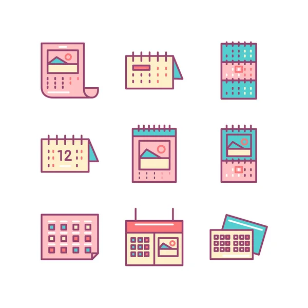 Calendar sings set. Thin line art icons. Flat style illustration — Stock Vector