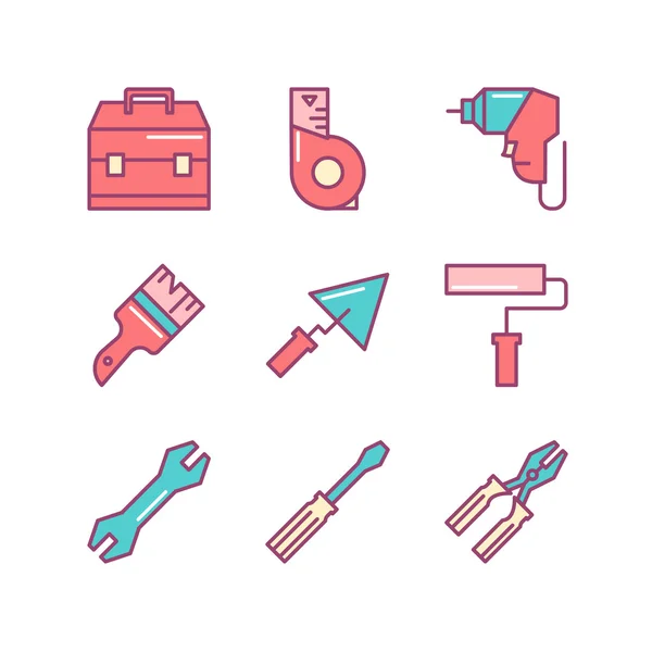 Construction tools icons sings set. Thin line art icons. Flat st — Stock Illustration Construction tools icons sings set. Thin line art icons. Flat st Royalty Free Stock Illustrations