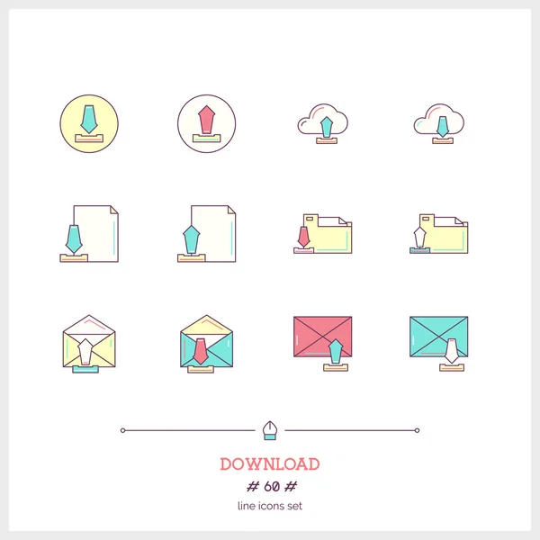 Color line icon set of download documents objects. Work with doc — Stock Vector