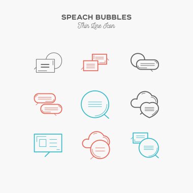 Konuşma kabarcıklar, iletileri, ince çizgi renk Icons set