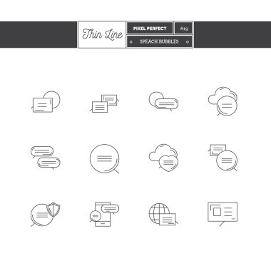 Konuşma için çeşitli baloncuklar ince çizgi Icon set. Logo simgeler. Vektör çizim. 